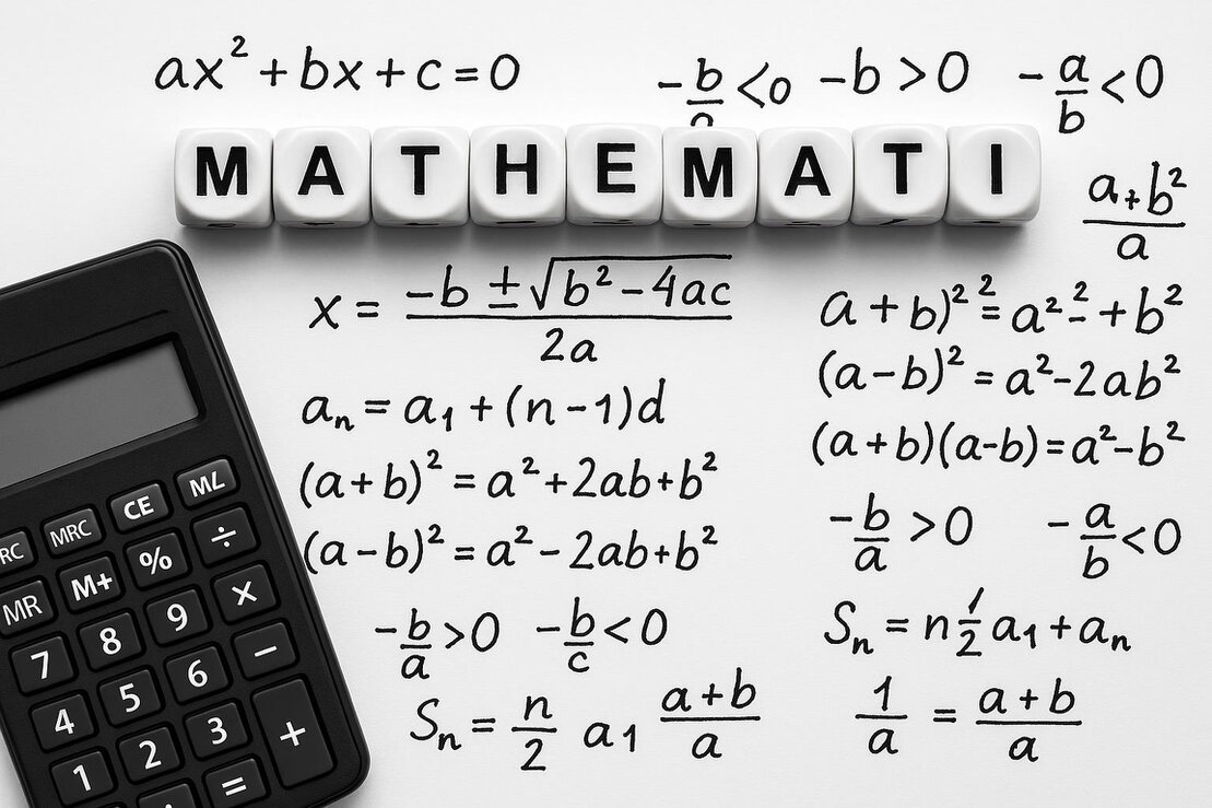 Notebook with algebra steps and a calculator