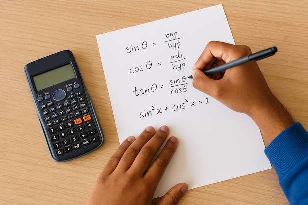 Labeled triangle with trig ratios